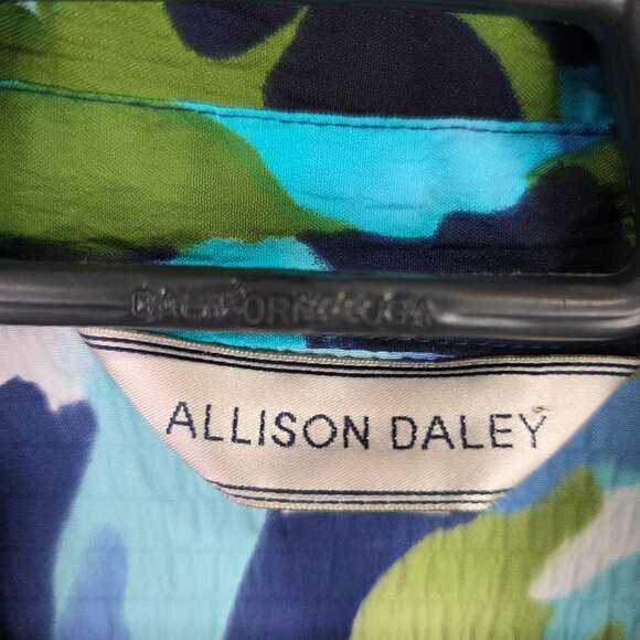 Womens Allison Daley Blue Green Floral Blouse Button Up 3/4 Sleeve Size 2X - Picture 2 of 6